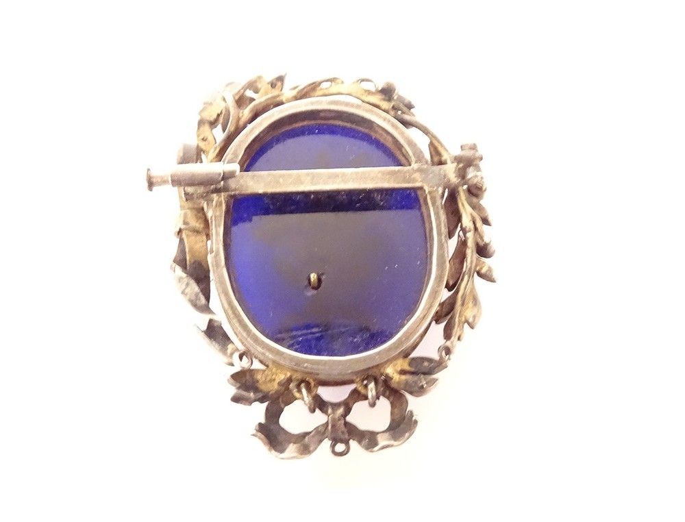 Broche & Pendentif Floral Bleu Avec Perle Blanche - Style Belle Époque Rhodié, Neuf Sans Boîte