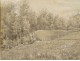 Gouache drawing painting manor house Quincy landscape Marie Bigot 1881 XIXth