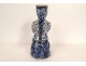 Anthropomorphic pitcher Jacquot Delft earthenware white blue man flowers 19th century