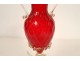 Red blown glass amphora vase Venice Murano Italy dragon gilding 20th century