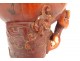 Tripod libation cup carved buffalo horn dragon chilongs China 20th century