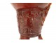 Tripod libation cup carved buffalo horn dragon chilongs China 20th century