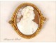 Pomponne gold cameo brooch portrait woman antique 19th