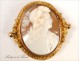 Pomponne gold cameo brooch portrait woman antique 19th