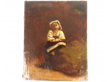 HST tableau femmes baigneuses paysage chiens d'ap. Diaz Haro & Fils XIXème