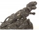 Bronze sculpture of wounded tiger lioness J.Hesteau animal bronze 19th century