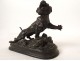 Bronze sculpture of wounded tiger lioness J.Hesteau animal bronze 19th century