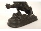 Bronze sculpture of wounded tiger lioness J.Hesteau animal bronze 19th century