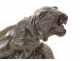 Bronze sculpture of wounded tiger lioness J.Hesteau animal bronze 19th century
