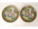 Pair of Chinese porcelain dishes Cantonese women courtesans butterflies 19th century