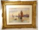 Watercolor seascape Louis Timmermans fishing boats Concarneau port 19th