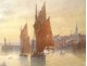 Watercolor seascape Louis Timmermans fishing boats Concarneau port 19th