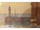 Watercolor seascape Louis Timmermans fishing boats Concarneau port 19th