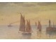 Watercolor seascape Louis Timmermans fishing boats Concarneau port 19th