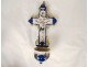 Holy water font crucifix cross Christ earthenware Quimper HB Henriot flowers 19th century