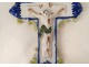 Holy water font crucifix cross Christ earthenware Quimper HB Henriot flowers 19th century
