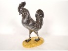 Sculpture argent massif Coq marchant socle marbre Sienne XIXème siècle