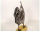Solid silver sculpture of a walking rooster on a Siena marble base, 19th century