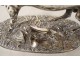 Pierre Lenordez silver-plated bronze sculpture, horse, racing, stallion, saddle, 19th century