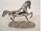 Pierre Lenordez silver-plated bronze sculpture, horse, racing, stallion, saddle, 19th century