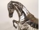 Pierre Lenordez silver-plated bronze sculpture, horse, racing, stallion, saddle, 19th century