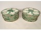 12 oyster plates, green and white slip, shells, 20th century