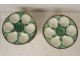 12 oyster plates, green and white slip, shells, 20th century