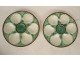 12 oyster plates, green and white slip, shells, 20th century