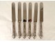 6 silver knives filled with Minerva coat of arms crest count&#39;s crown 19th century