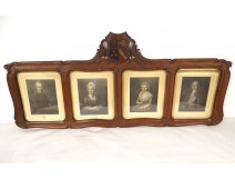 Carved wooden frame with coat of arms, quartered North Flanders, 19th century engravings