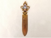Gold-plated metal bookmark with bird, butterfly, lily flowers, Art Nouveau, 19th century