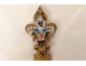 Gold-plated metal bookmark with bird, butterfly, lily flowers, Art Nouveau, 19th century