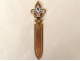 Gold-plated metal bookmark with bird, butterfly, lily flowers, Art Nouveau, 19th century