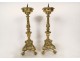 Pair of twisted bronze candlesticks with cherubic marmosets, 17th century