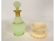 Baccarat green opaline carafe bottle with gilding and ivory foot, Dieppe, 19th century