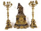 Garniture cheminée pendule bronze pêcheur italien candélabres NapIII XIXème