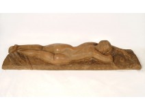 Large terracotta sculpture Marcel Bouraine sleeping nude woman 90.5cm 20th century