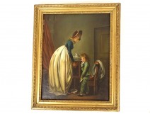 HST painting scene genre after Chardin pot bedroom child boy mother 19th century