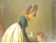 HST painting scene genre after Chardin pot bedroom child boy mother 19th century