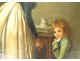 HST painting scene genre after Chardin pot bedroom child boy mother 19th century
