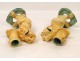 Pair of Candlesticks slip Majolica Lions 19th