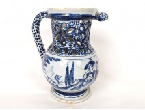 Deceptive pitcher Nevers earthenware blue monochrome gallant scene shepherdess 18th century