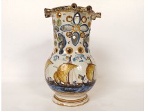 Deceptive pitcher Nevers earthenware blue monochrome gallant scene shepherdess 18th century