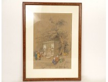 Orientalist drawing Amedeo Preziosi Ottoman characters fountain 19th century