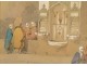 Orientalist drawing Amedeo Preziosi Ottoman characters fountain 19th century
