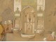 Orientalist drawing Amedeo Preziosi Ottoman characters fountain 19th century