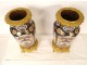 Pair of Imari vases, Japanese birds, flowers, garden, gilded bronze, Napoleon III, 19th century