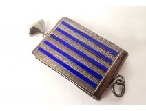 Pocket pyrogen lighter silver metal blue enamel 19th century