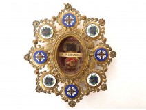Reliquary medallion in gilded brass with enamels, Blessed Pierre Chanel, late 19th century
