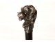 Antique cane with silver-plated metal handle, poodle dog head, wooden shaft, 19th century